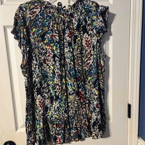 Chic Soul Black and Blue Ruffled Sleeveless Blouse